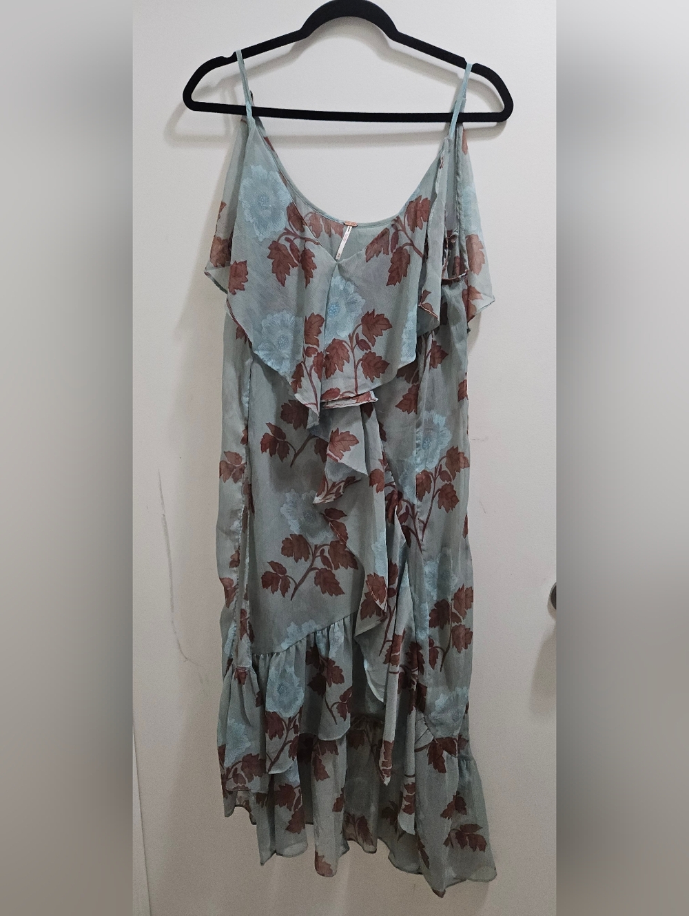 Free People Blue Floral Ruffled Slip Dress - Picture 7 of 9